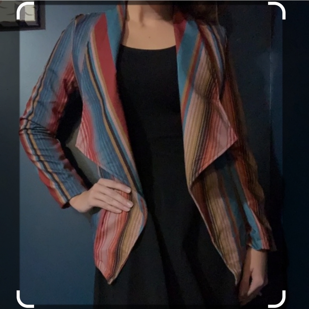 Crazy Train Blaze Your Trail Blazer Size Medium Red‎ Blue Multi-colored Stripes